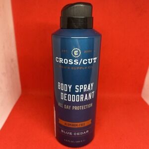 Cross Cut Mens Deodorant Body Spray Aluminum Free Blue Cedar Scent 6.8oz All Day